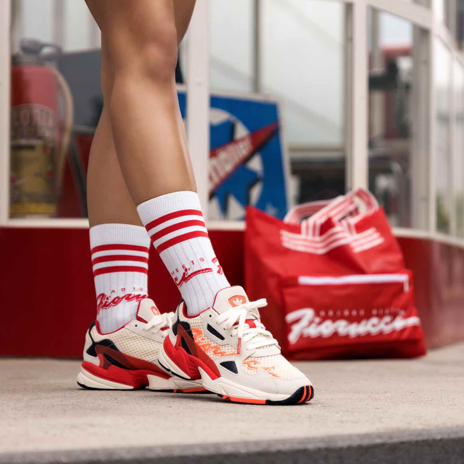 insidesneakers • Fiorucci x Adidas Falcon Beige / Red • G28914
