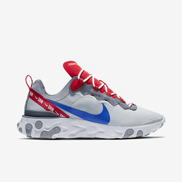 Nike React Element 55
Grey / Red / Blue